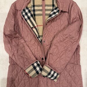 Burberry Pink Quilted Jacket with Plaid Interior